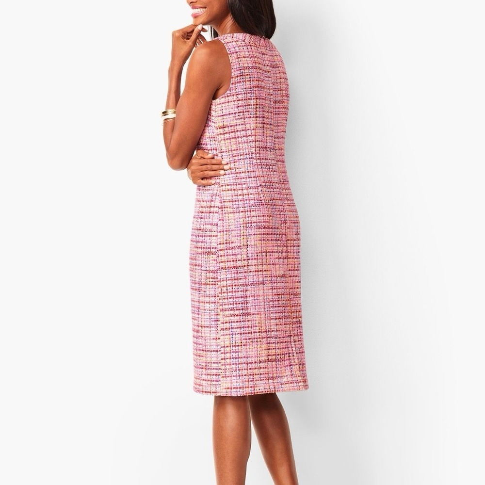 Talbots Pink Ribbon Tweed Sleeveless Shift Dress Size 2 Office Preppy - Picture 4 of 13